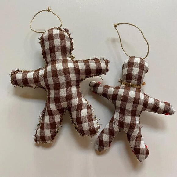 Gingerbread Man Christmas Tree Ornaments Handmade Hand Stitched Holiday Decor - Picture 5 of 5